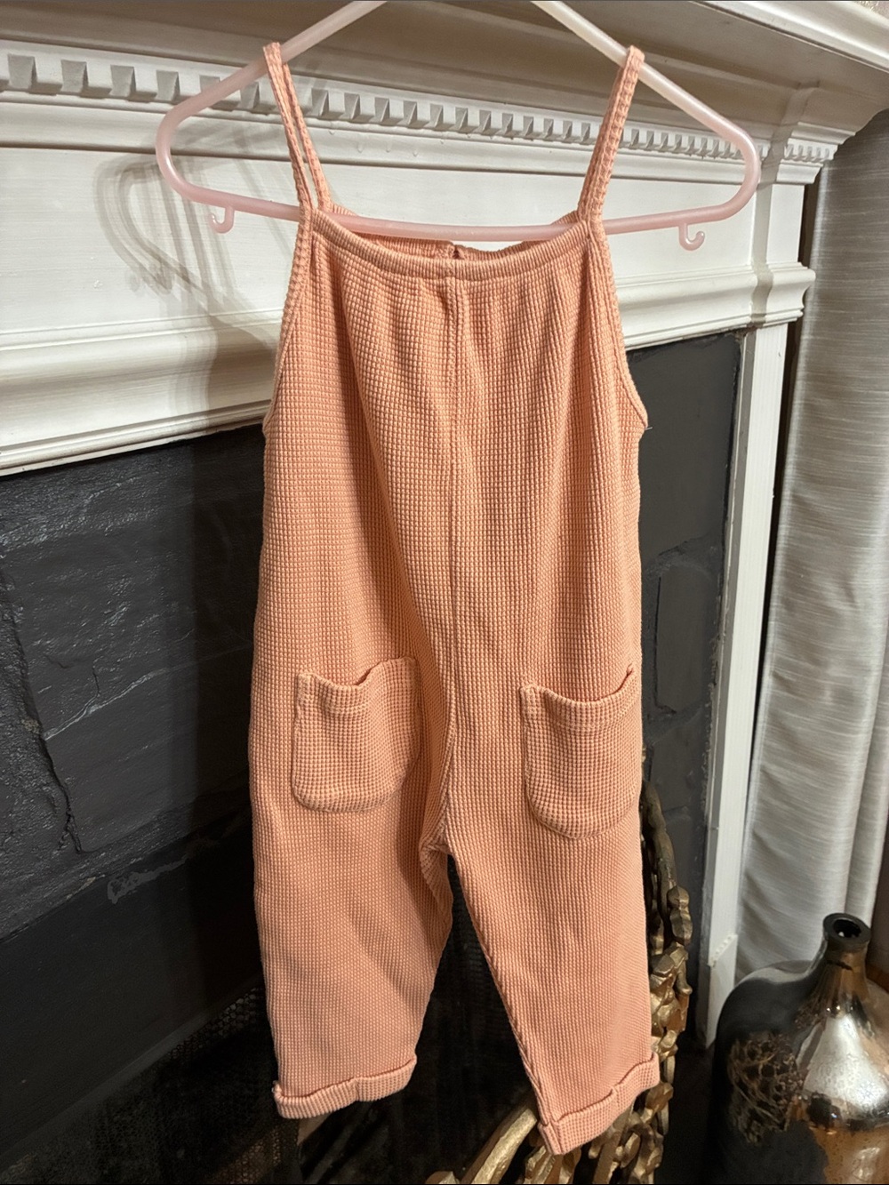 Zara Peach Knit Kids Romper with Front Pockets